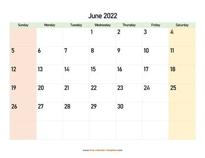 june 2022 calendar colored horizontal