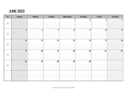 june 2022 calendar daygrid horizontal
