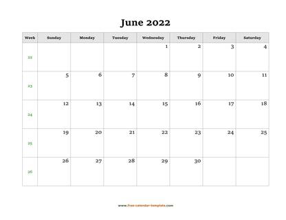 june 2022 calendar simple horizontal