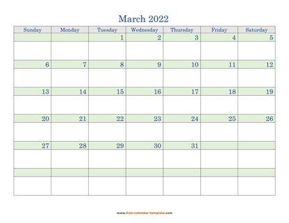 march 2022 calendar daycolored horizontal