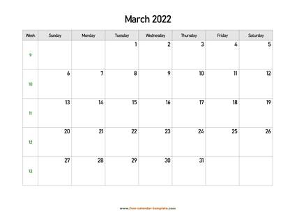 march 2022 calendar holidays horizontal