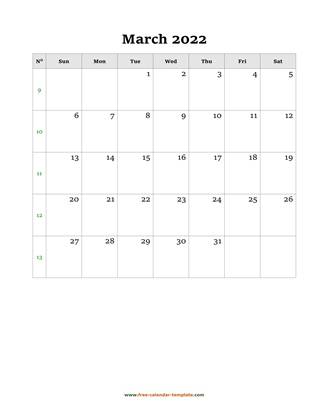 march 2022 calendar simple vertical