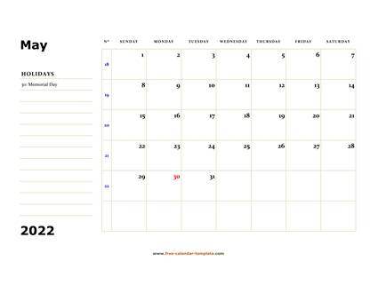 may 2022 calendar boxnotes horizontal