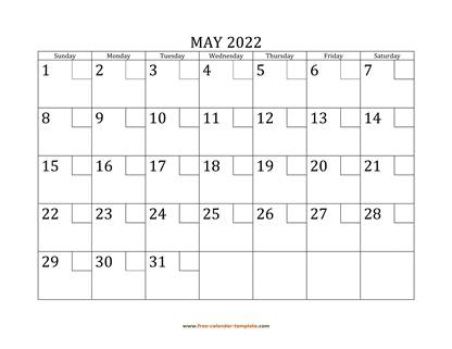 may 2022 calendar checkboxes horizontal