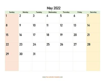 may 2022 calendar colored horizontal