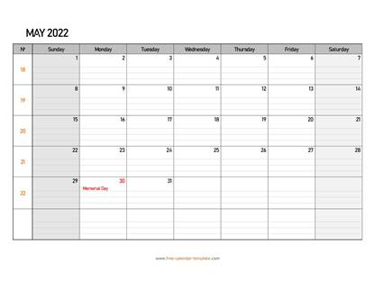 may 2022 calendar daygrid horizontal