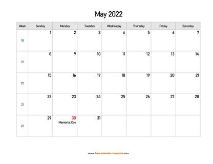 may 2022 calendar holidays horizontal