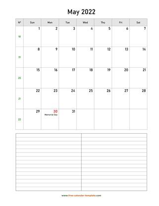 may 2022 calendar notes vertical