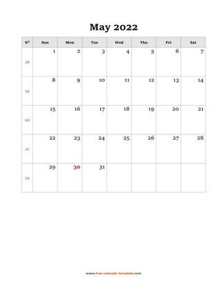may 2022 calendar simple vertical