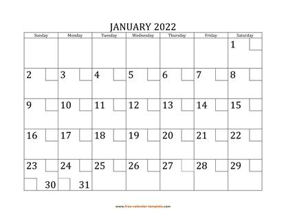 monthly 2022 calendar checkboxes horizontal