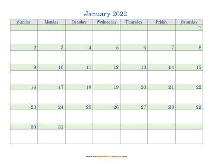monthly 2022 calendar daycolored horizontal