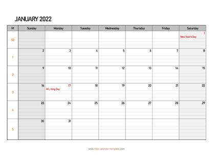 monthly 2022 calendar free printable with grid lines designed horizontal free calendar template com