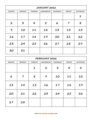 monthly 2022 calendar two months vertical