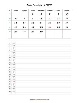 november 2022 calendar daily notes vertical