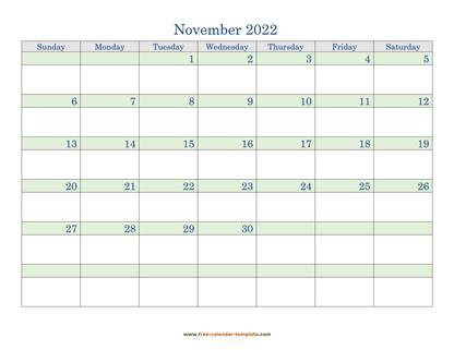 november 2022 calendar daycolored horizontal