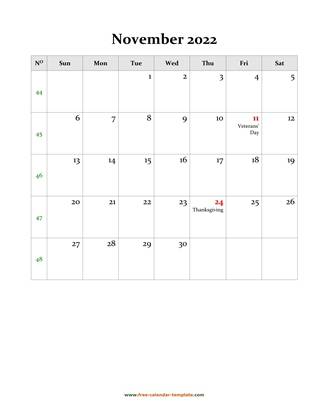 november 2022 calendar holidays vertical