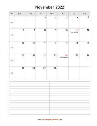 november 2022 calendar notes vertical
