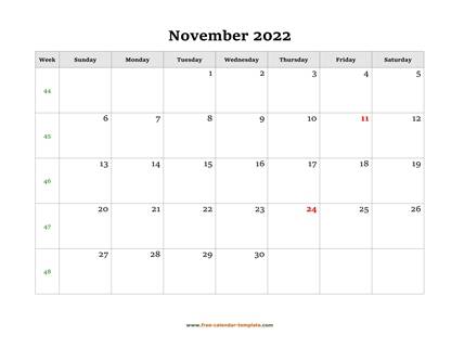 november 2022 calendar simple horizontal