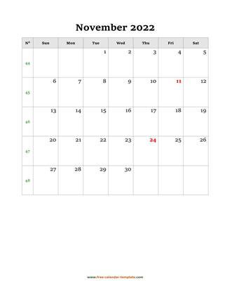 november 2022 calendar simple vertical