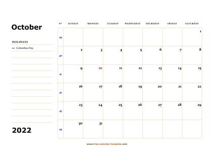 october 2022 calendar boxnotes horizontal
