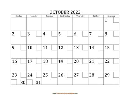 october 2022 calendar checkboxes horizontal