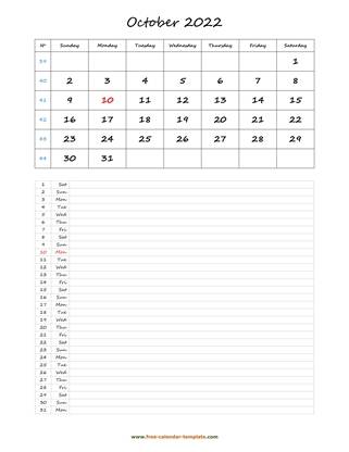 october 2022 calendar daily notes vertical