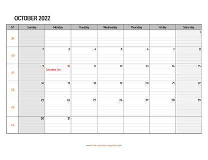 october 2022 calendar daygrid horizontal