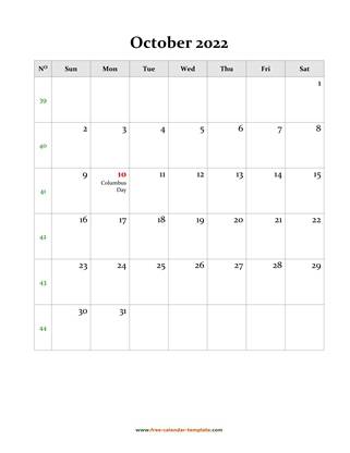 october 2022 calendar holidays vertical