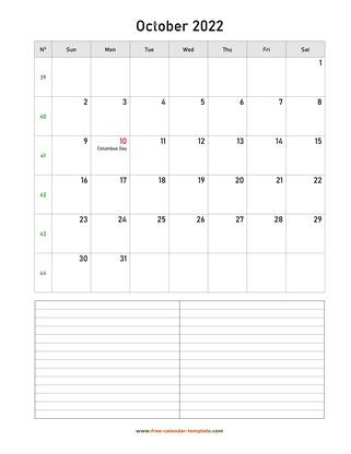 october 2022 calendar notes vertical