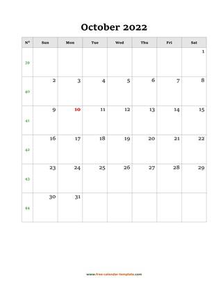 october 2022 calendar simple vertical