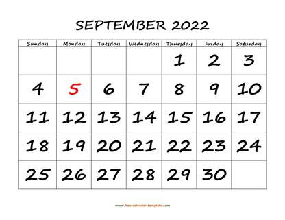 september 2022 calendar bigfont horizontal