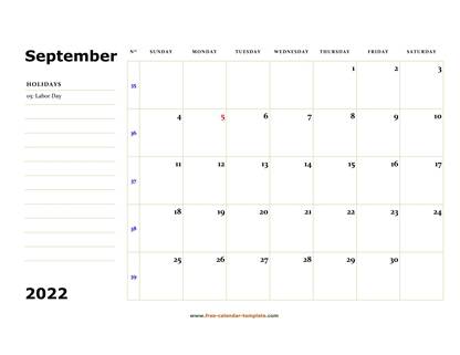 september 2022 calendar boxnotes horizontal