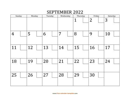 september 2022 calendar checkboxes horizontal