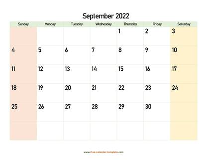 september 2022 calendar colored horizontal