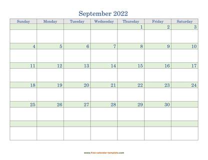 september 2022 calendar daycolored horizontal