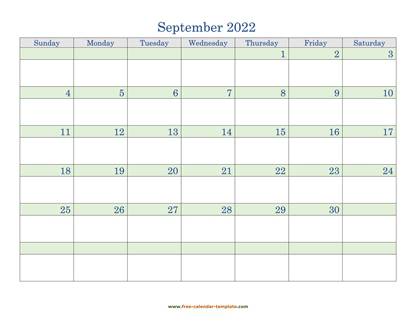 september 2022 calendar daycolored horizontal