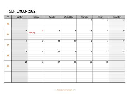september 2022 calendar daygrid horizontal