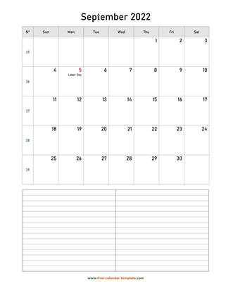 september 2022 calendar notes vertical