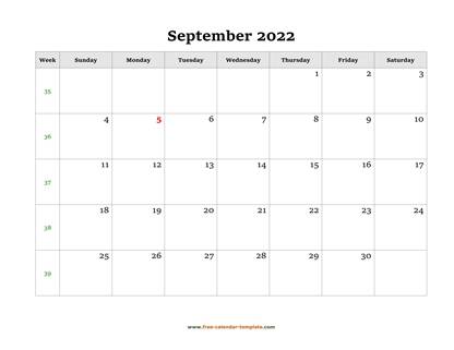 september 2022 calendar simple horizontal