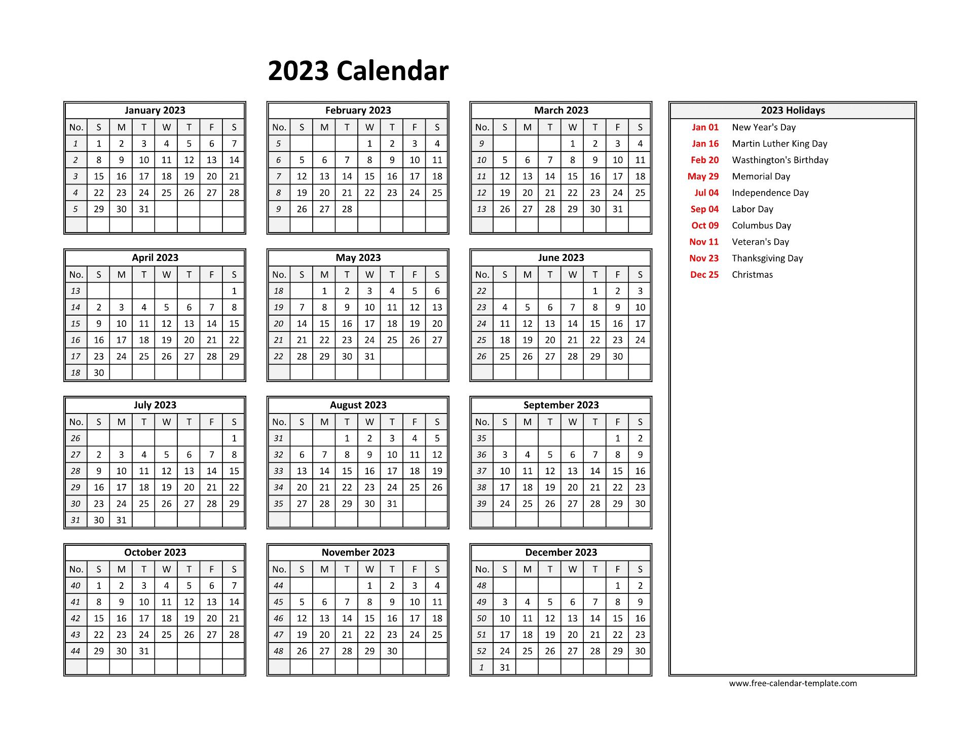 Free Yearly Calendar 2023 Printable Free Get Calendar 2023 Update