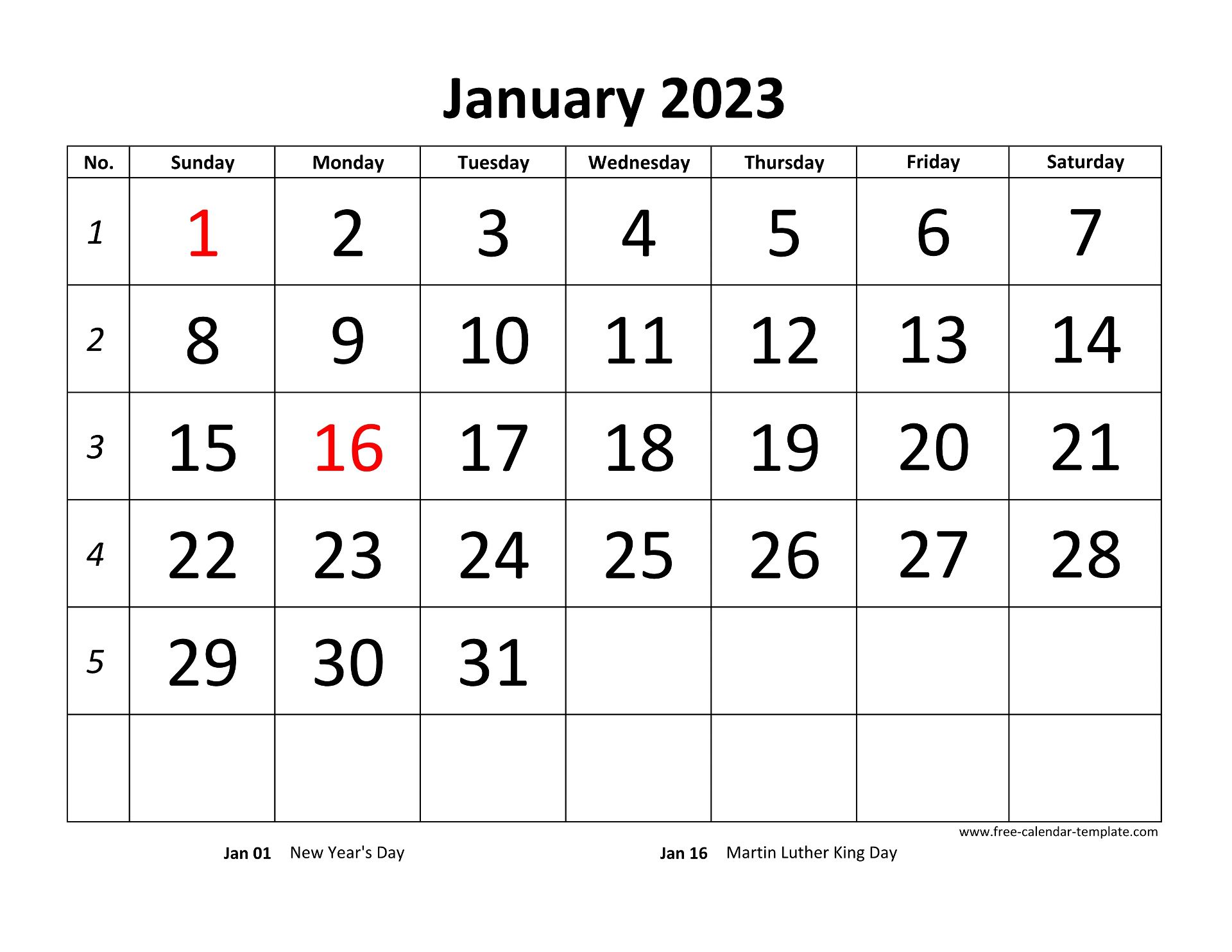 January 2023 Free Calendar Tempplate Free Calendar