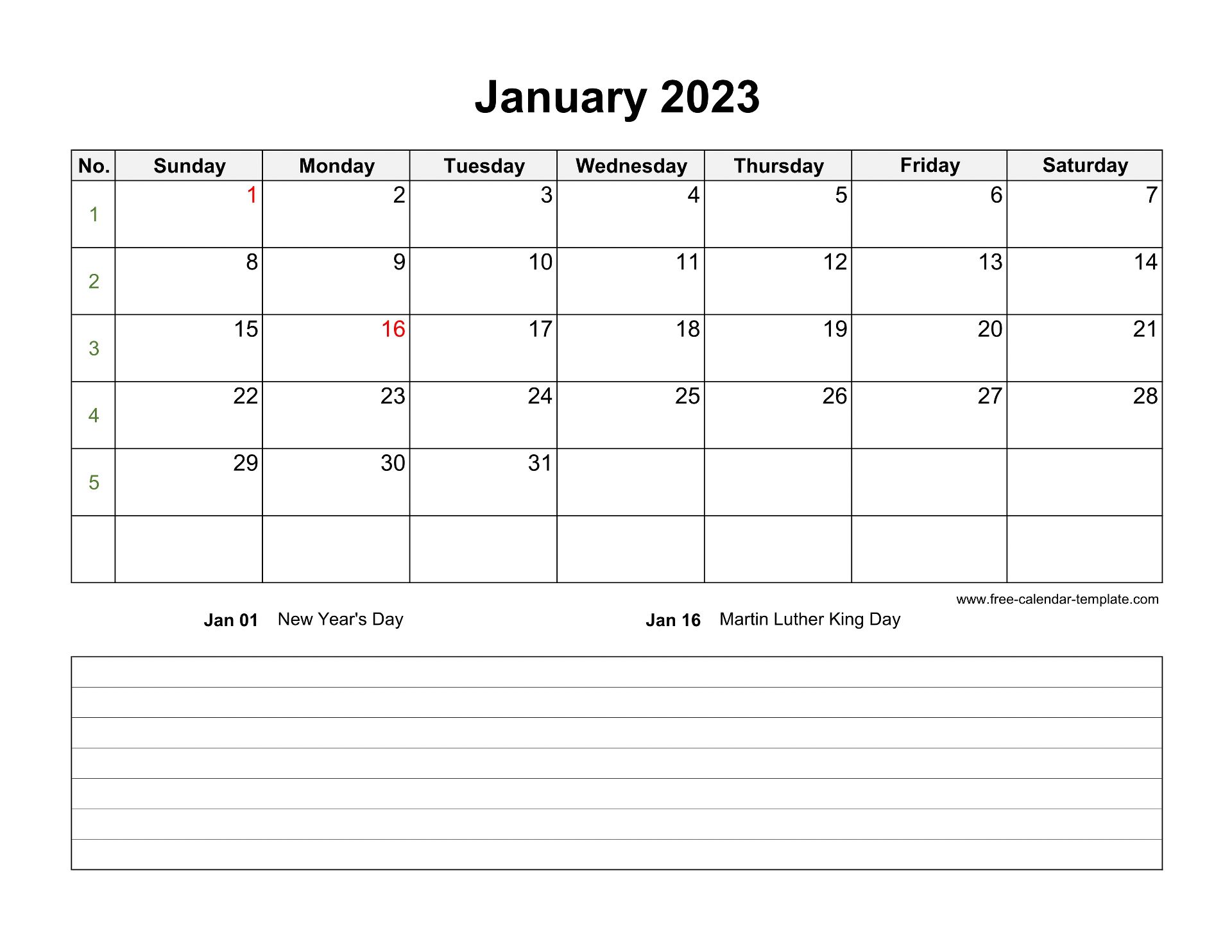 2023 Printable Monthly Calendar with space for appointments (horizontal ...