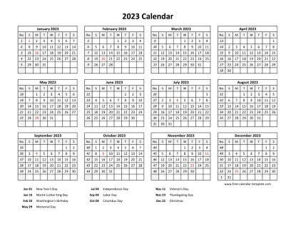 printable yearly calendar 2023 free calendar template com