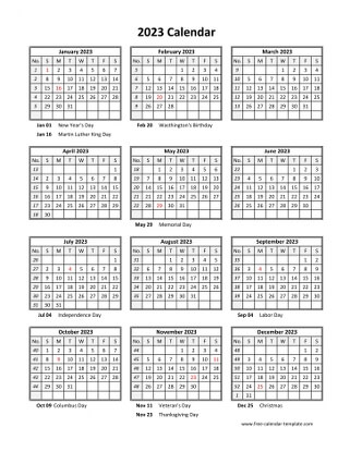 2023 calendar holidays month vertical