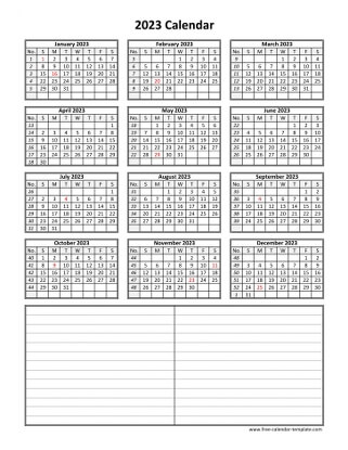 2023 calendar notes vertical