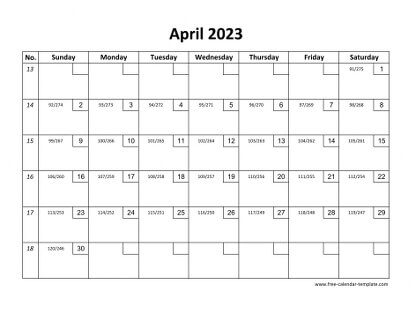 april 2023 calendar checkboxes horizontal