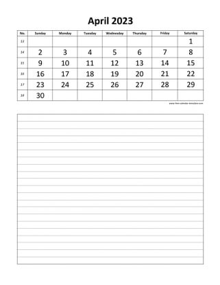 april 2023 calendar daily notes vertical