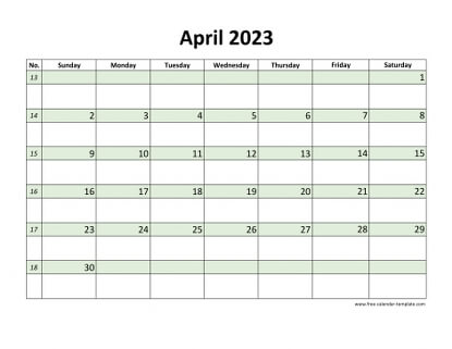 april 2023 calendar daycolored horizontal