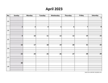 april 2023 calendar daygrid horizontal