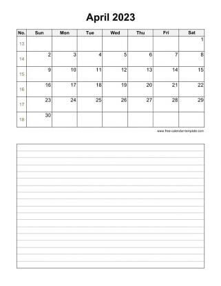 april 2023 calendar notes vertical
